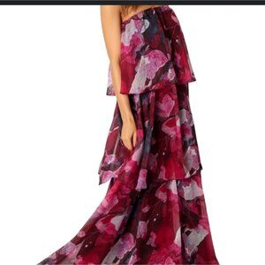 NWT Petal + Pup Maxi Chiffon Ruffle Layered Strapless Dress Formal Event Large